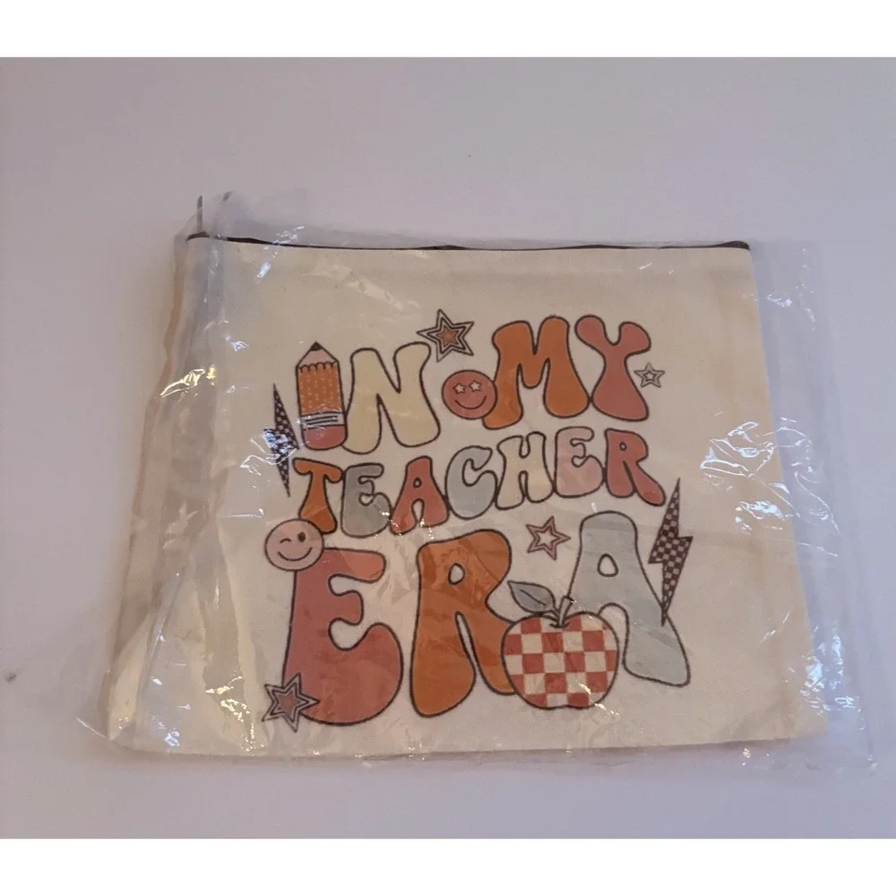 NEW In My Teacher Era  Zip Closure Makeup Bag Pencil Case School Pouch